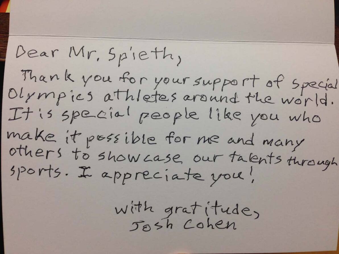 Special Olympic athlete letter to Jordan Spieth